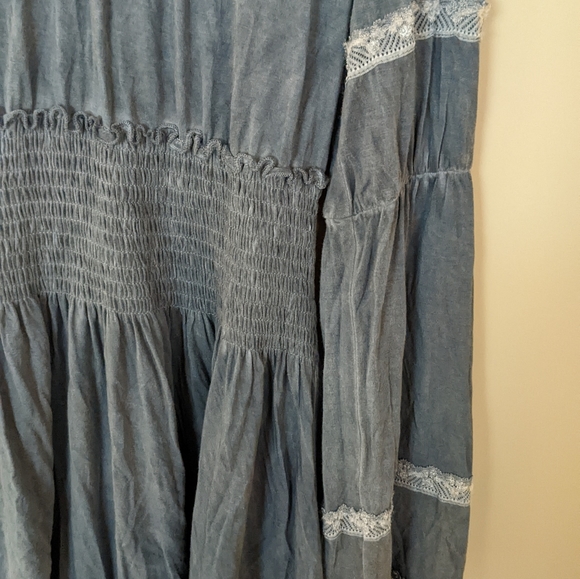 POL Size Medium Stretch Boho Distressed Long Tunic Blue Gray - Picture 3 of 9